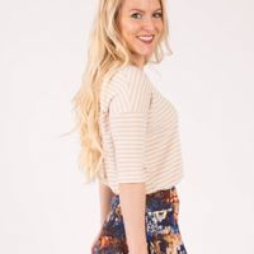 Oatmeal and White Striped Ribbed Dolman Top
